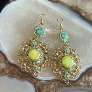 Iridescent Minty Green Statement Filigree Earrings-Boutique
